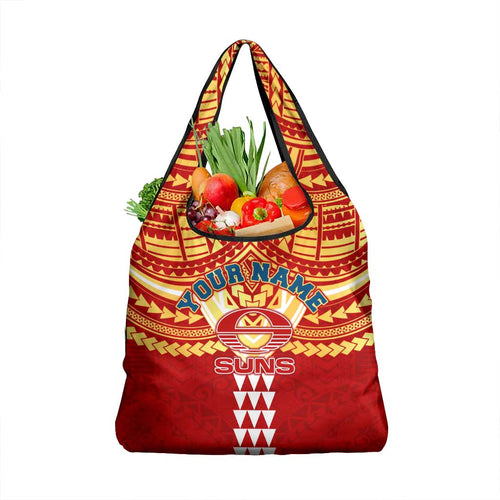 Personalized Gold Coast Suns Grocery Bag Polynesian Tribal Pattern Heritage Football
