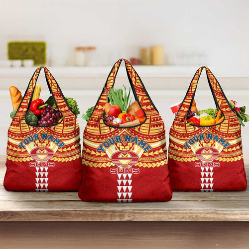 Personalized Gold Coast Suns Grocery Bag Polynesian Tribal Pattern Heritage Football