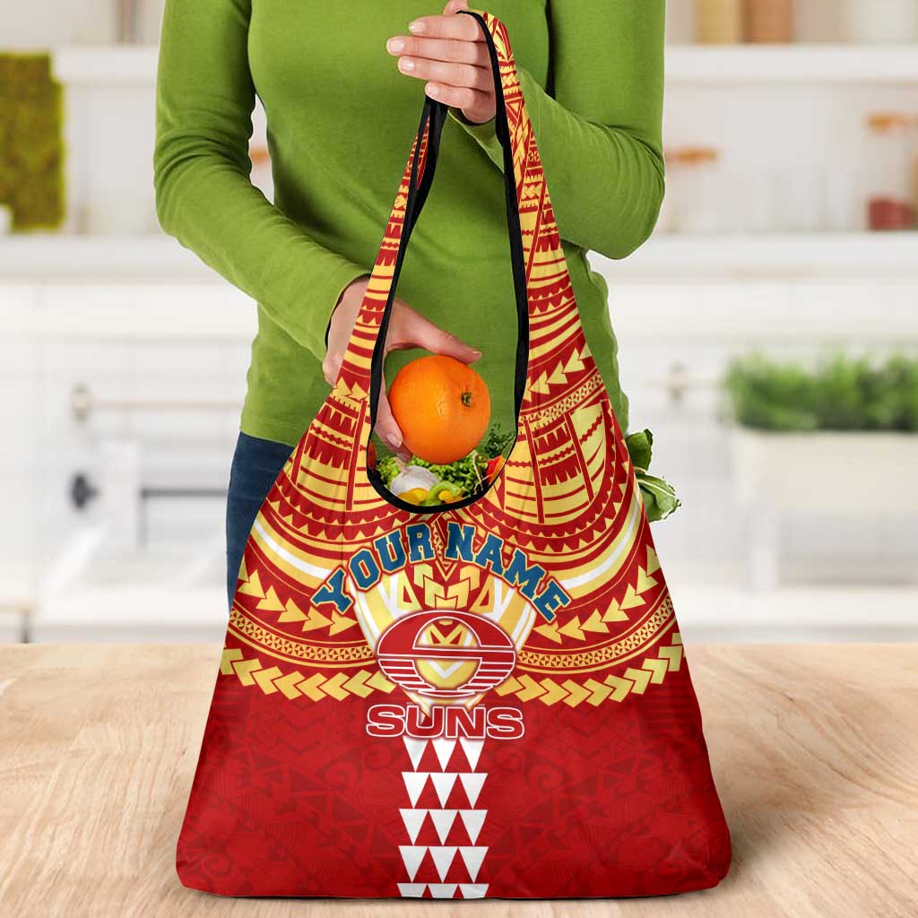 Personalized Gold Coast Suns Grocery Bag Polynesian Tribal Pattern Heritage Football