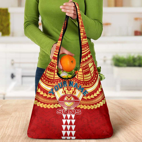 Personalized Gold Coast Suns Grocery Bag Polynesian Tribal Pattern Heritage Football