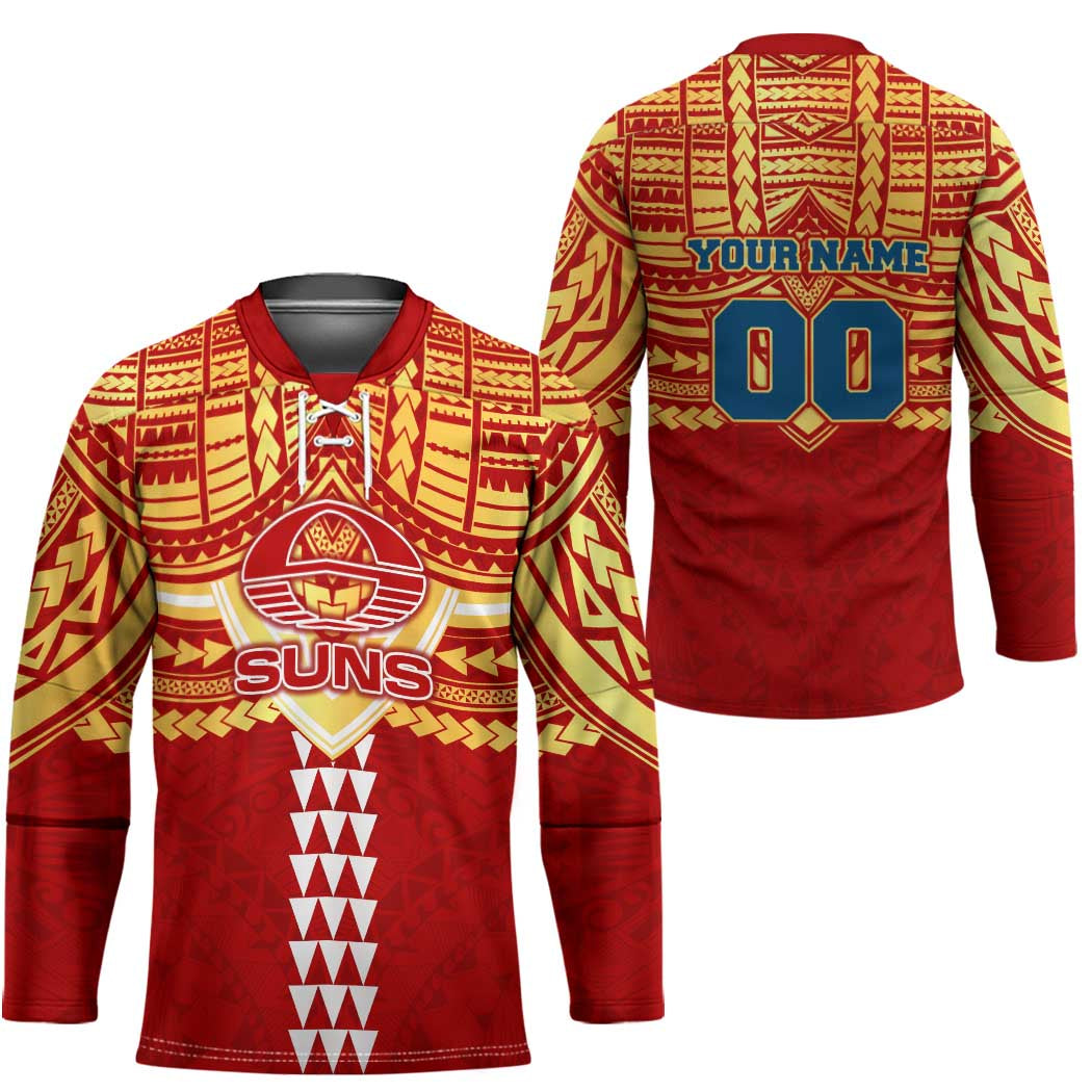 Personalized Gold Coast Suns Hockey Jersey Polynesian Tribal Pattern Heritage Football