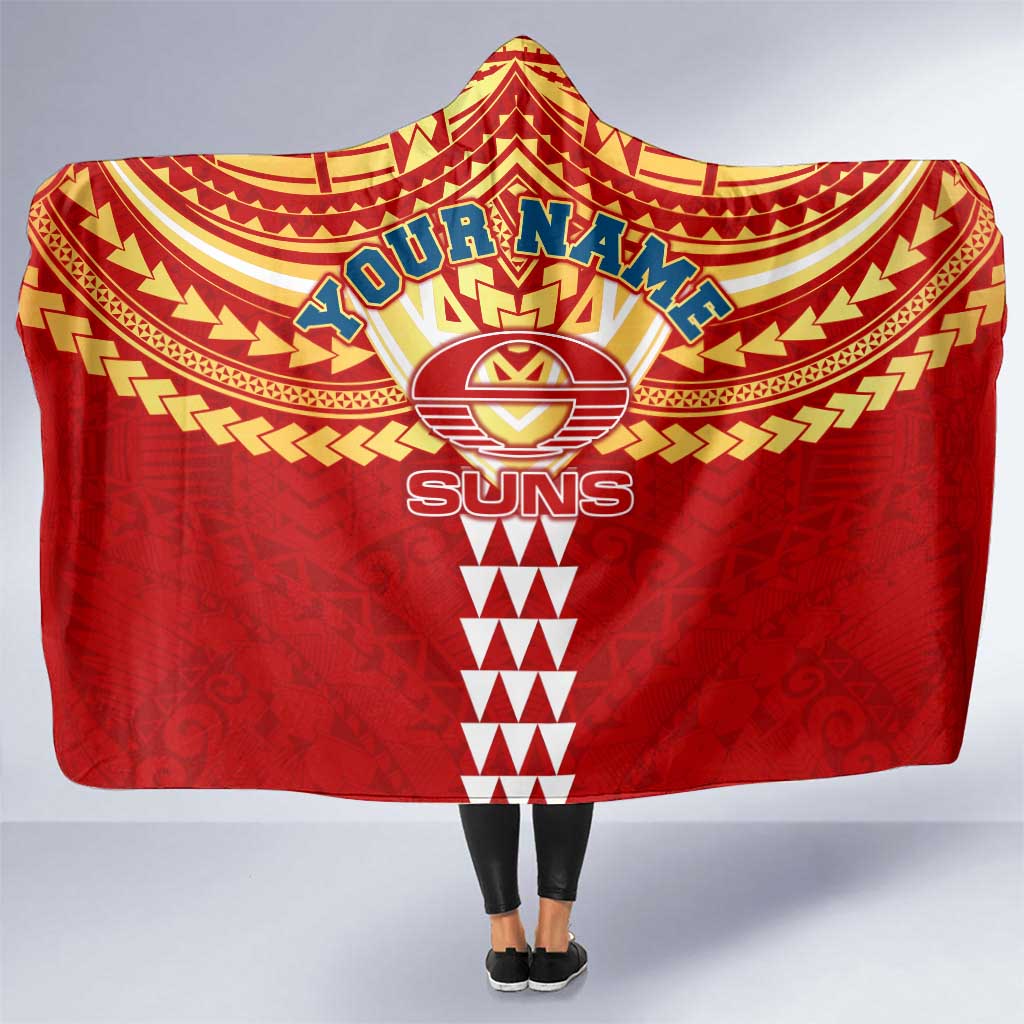 Personalized Gold Coast Suns Hooded Blanket Polynesian Tribal Pattern Heritage Football