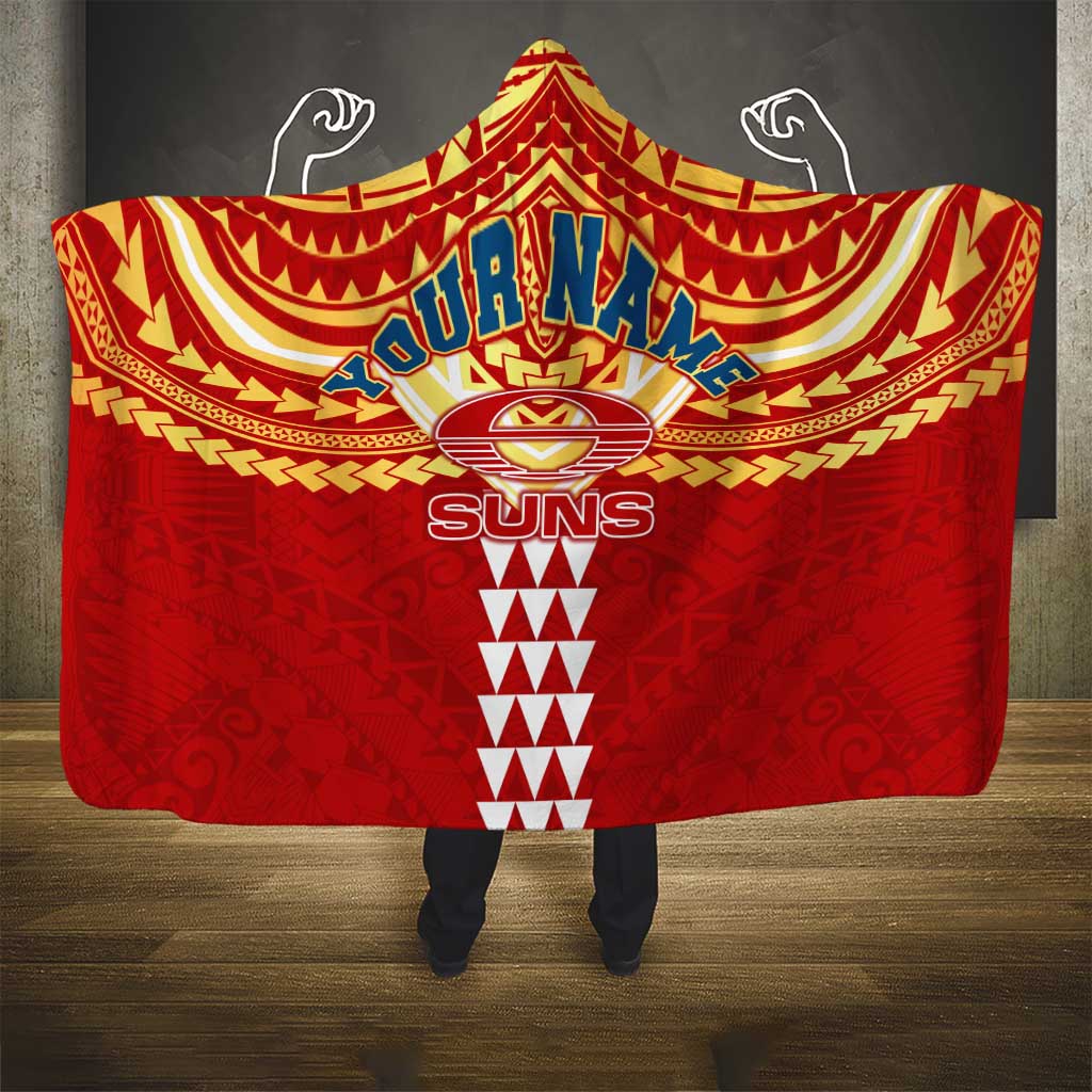 Personalized Gold Coast Suns Hooded Blanket Polynesian Tribal Pattern Heritage Football