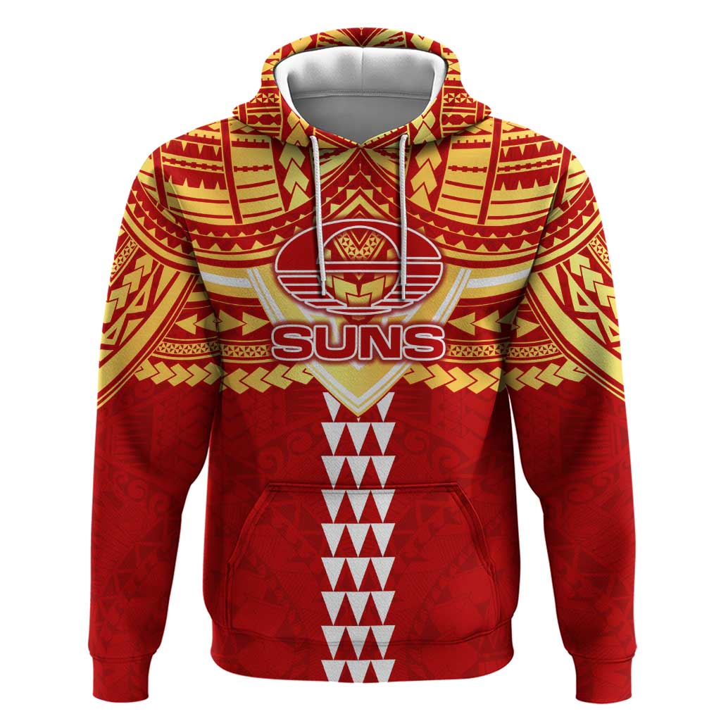 Personalized Gold Coast Suns Hoodie Polynesian Tribal Pattern Heritage Football