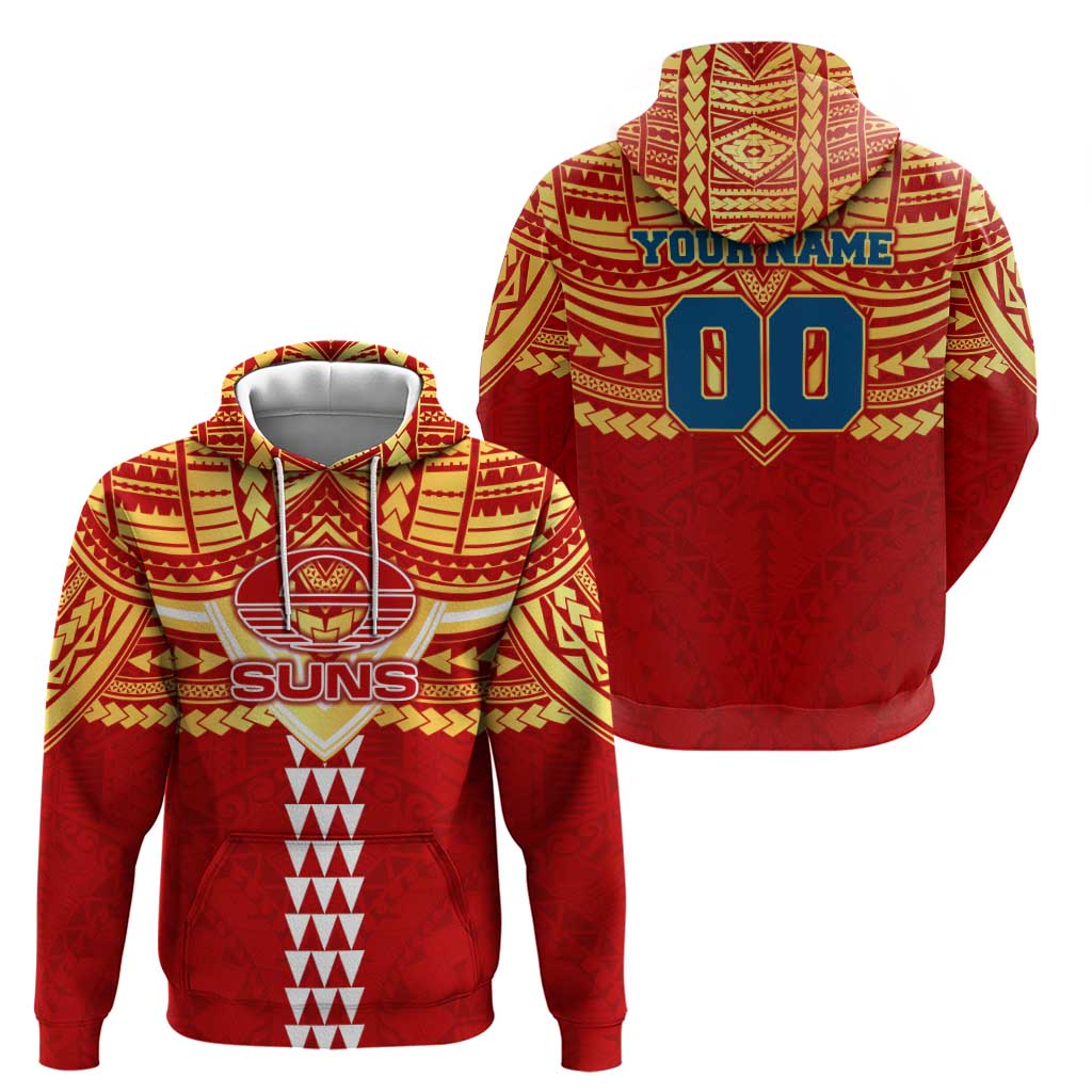 Personalized Gold Coast Suns Hoodie Polynesian Tribal Pattern Heritage Football