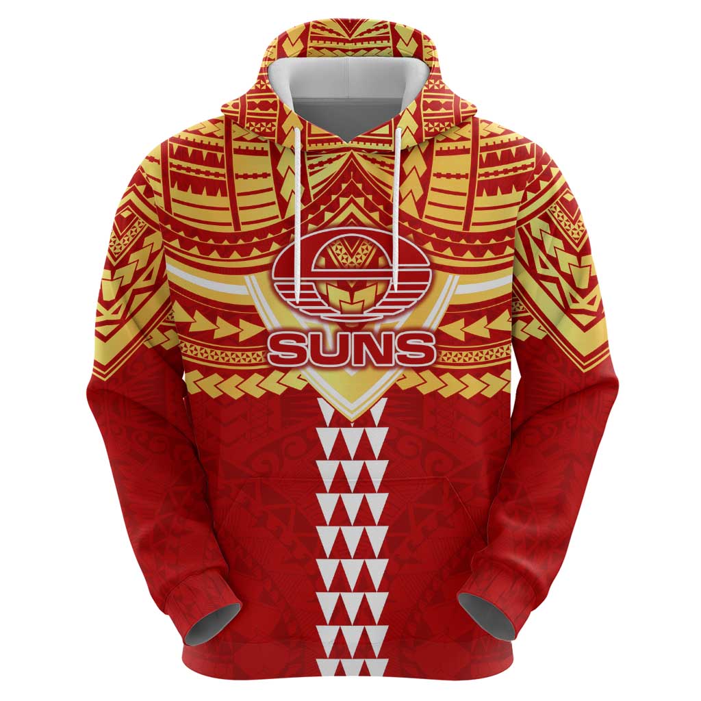 Personalized Gold Coast Suns Hoodie Polynesian Tribal Pattern Heritage Football