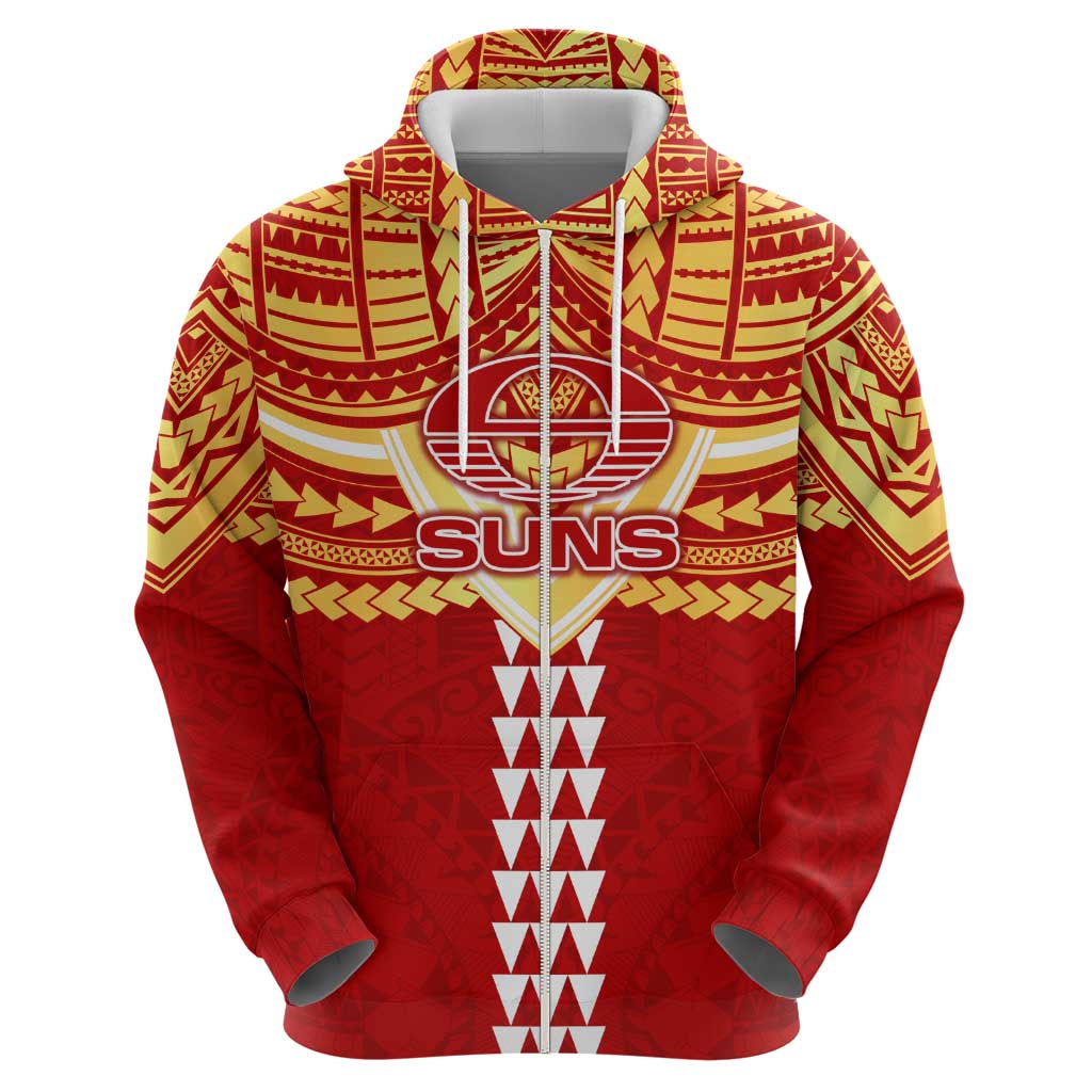 Personalized Gold Coast Suns Hoodie Polynesian Tribal Pattern Heritage Football