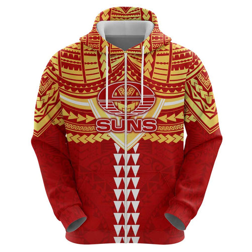 Personalized Gold Coast Suns Hoodie Polynesian Tribal Pattern Heritage Football