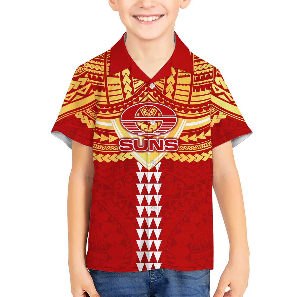 Personalized Gold Coast Suns Kid Hawaiian Shirt Polynesian Tribal Pattern Heritage Football