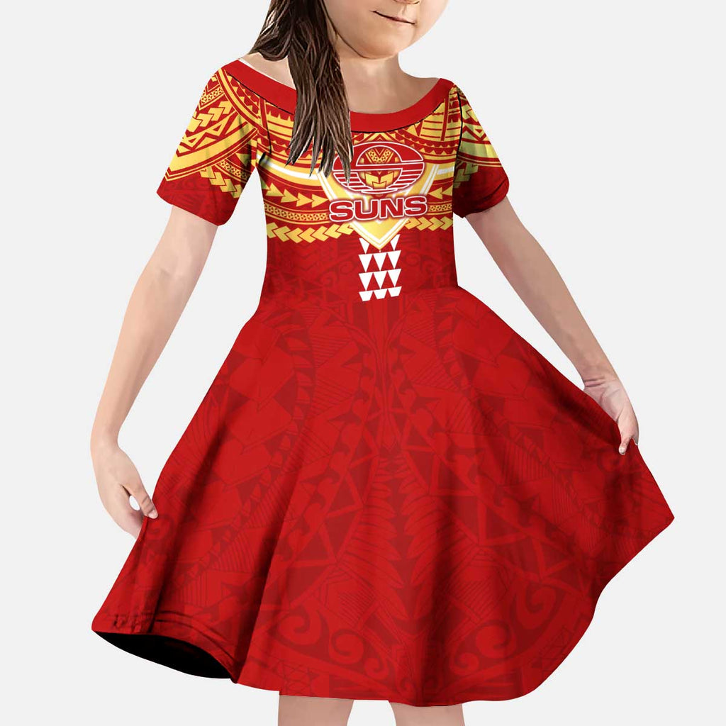 Personalized Gold Coast Suns Kid Short Sleeve Dress Polynesian Tribal Pattern Heritage Football