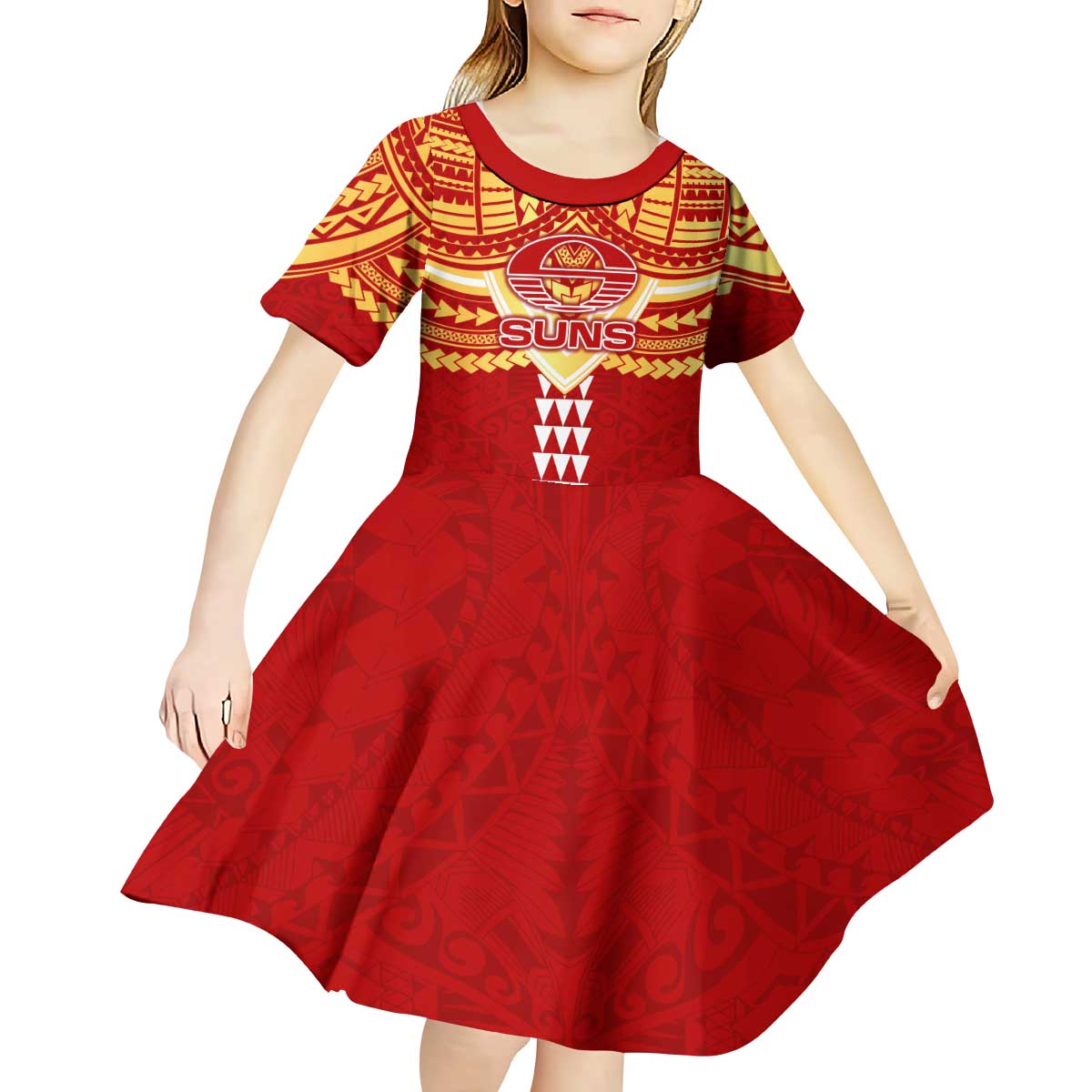Personalized Gold Coast Suns Kid Short Sleeve Dress Polynesian Tribal Pattern Heritage Football