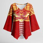 Personalized Gold Coast Suns Kimono Sleeve Blouse Polynesian Tribal Pattern Heritage Football
