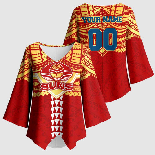 Personalized Gold Coast Suns Kimono Sleeve Blouse Polynesian Tribal Pattern Heritage Football
