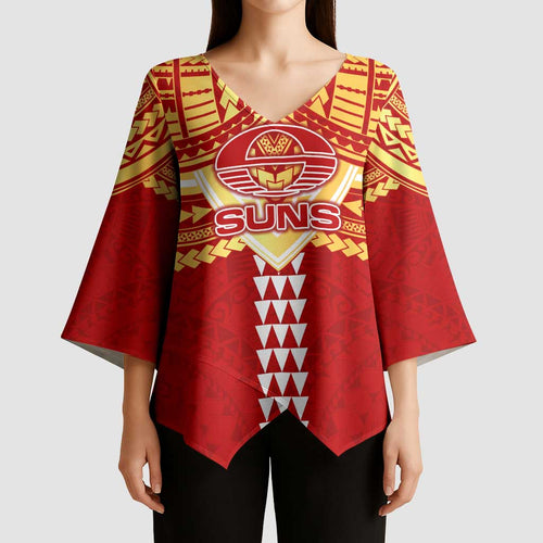 Personalized Gold Coast Suns Kimono Sleeve Blouse Polynesian Tribal Pattern Heritage Football