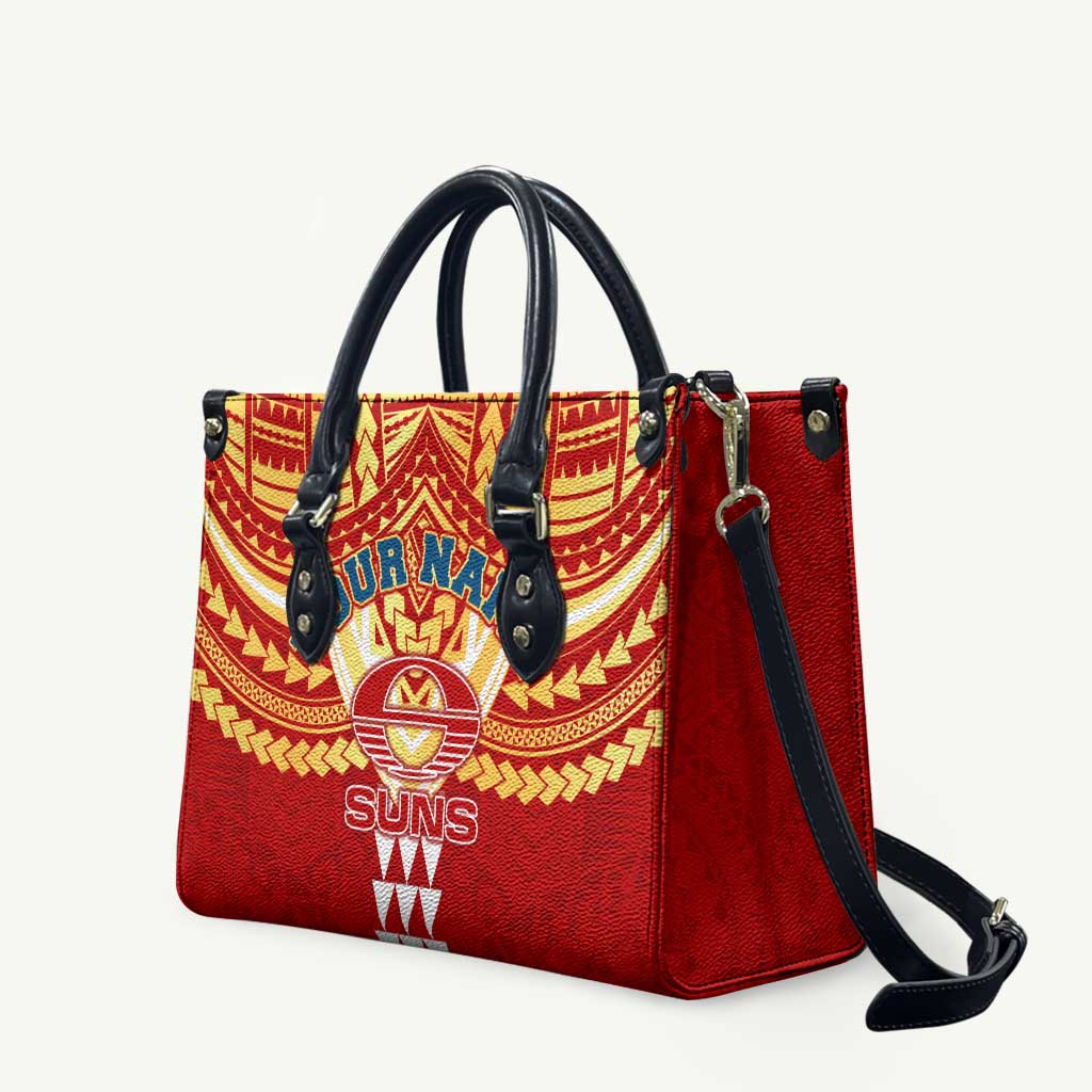 Personalized Gold Coast Suns Leather Bag Polynesian Tribal Pattern Heritage Football