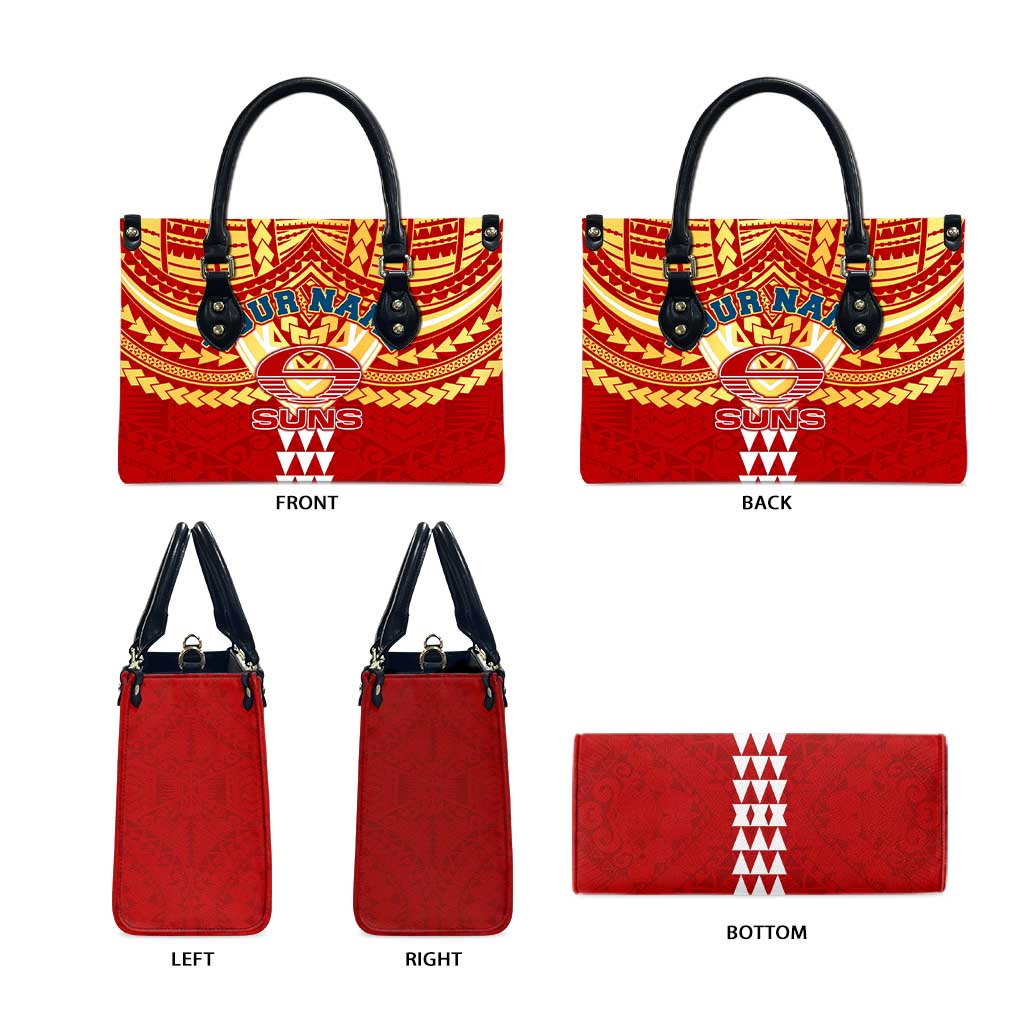 Personalized Gold Coast Suns Leather Bag Polynesian Tribal Pattern Heritage Football