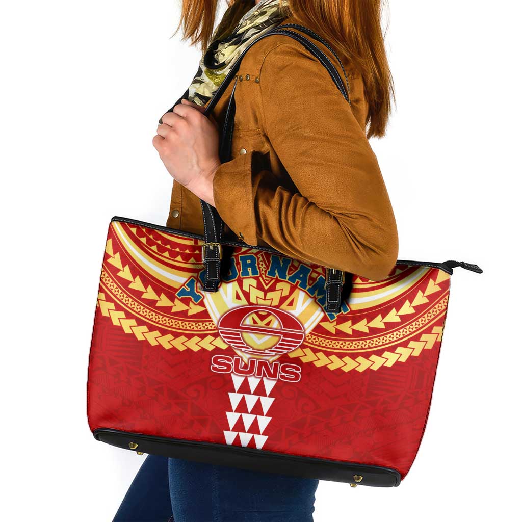 Personalized Gold Coast Suns Leather Tote Bag Polynesian Tribal Pattern Heritage Football