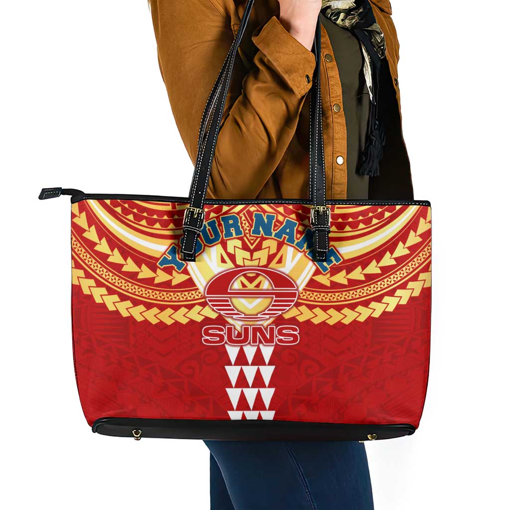 Personalized Gold Coast Suns Leather Tote Bag Polynesian Tribal Pattern Heritage Football