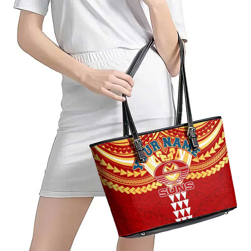 Personalized Gold Coast Suns Leather Tote Bag Polynesian Tribal Pattern Heritage Football