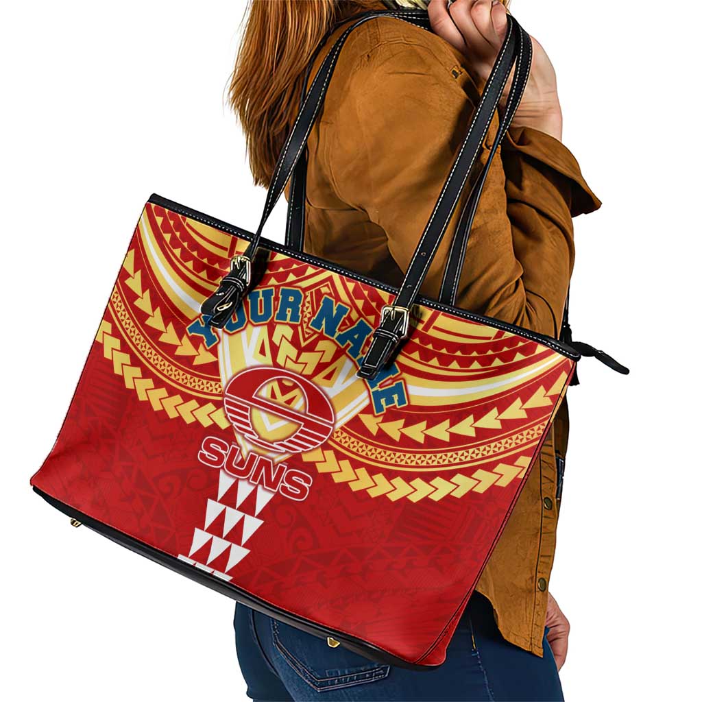 Personalized Gold Coast Suns Leather Tote Bag Polynesian Tribal Pattern Heritage Football