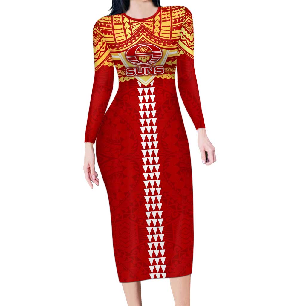Personalized Gold Coast Suns Long Sleeve Bodycon Dress Polynesian Tribal Pattern Heritage Football