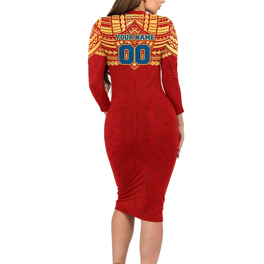 Personalized Gold Coast Suns Long Sleeve Bodycon Dress Polynesian Tribal Pattern Heritage Football