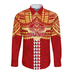 Personalized Gold Coast Suns Long Sleeve Button Shirt Polynesian Tribal Pattern Heritage Football