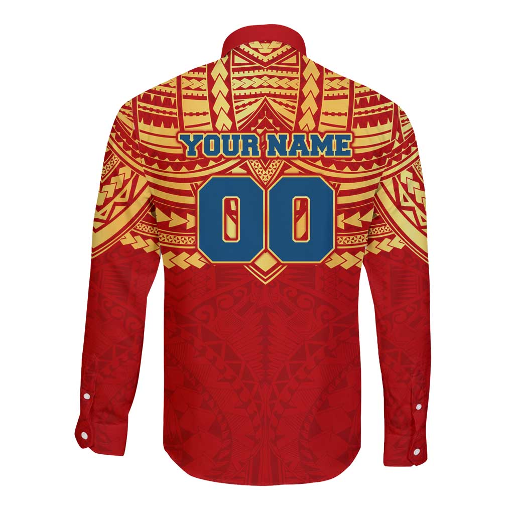 Personalized Gold Coast Suns Long Sleeve Button Shirt Polynesian Tribal Pattern Heritage Football