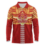 Personalized Gold Coast Suns Long Sleeve Polo Shirt Polynesian Tribal Pattern Heritage Football