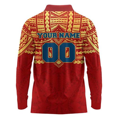 Personalized Gold Coast Suns Long Sleeve Polo Shirt Polynesian Tribal Pattern Heritage Football