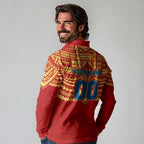 Personalized Gold Coast Suns Long Sleeve Polo Shirt Polynesian Tribal Pattern Heritage Football