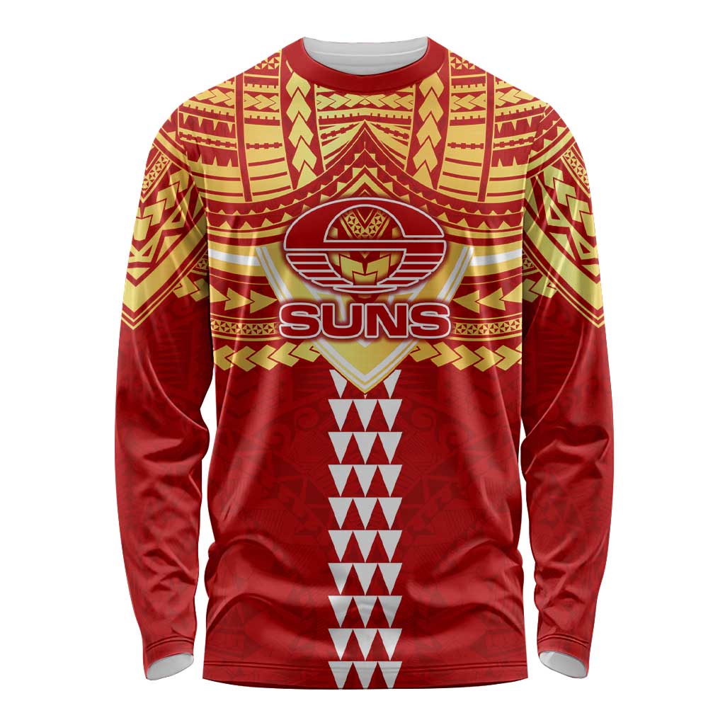 Personalized Gold Coast Suns Long Sleeve Shirt Polynesian Tribal Pattern Heritage Football