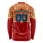 Personalized Gold Coast Suns Long Sleeve Shirt Polynesian Tribal Pattern Heritage Football
