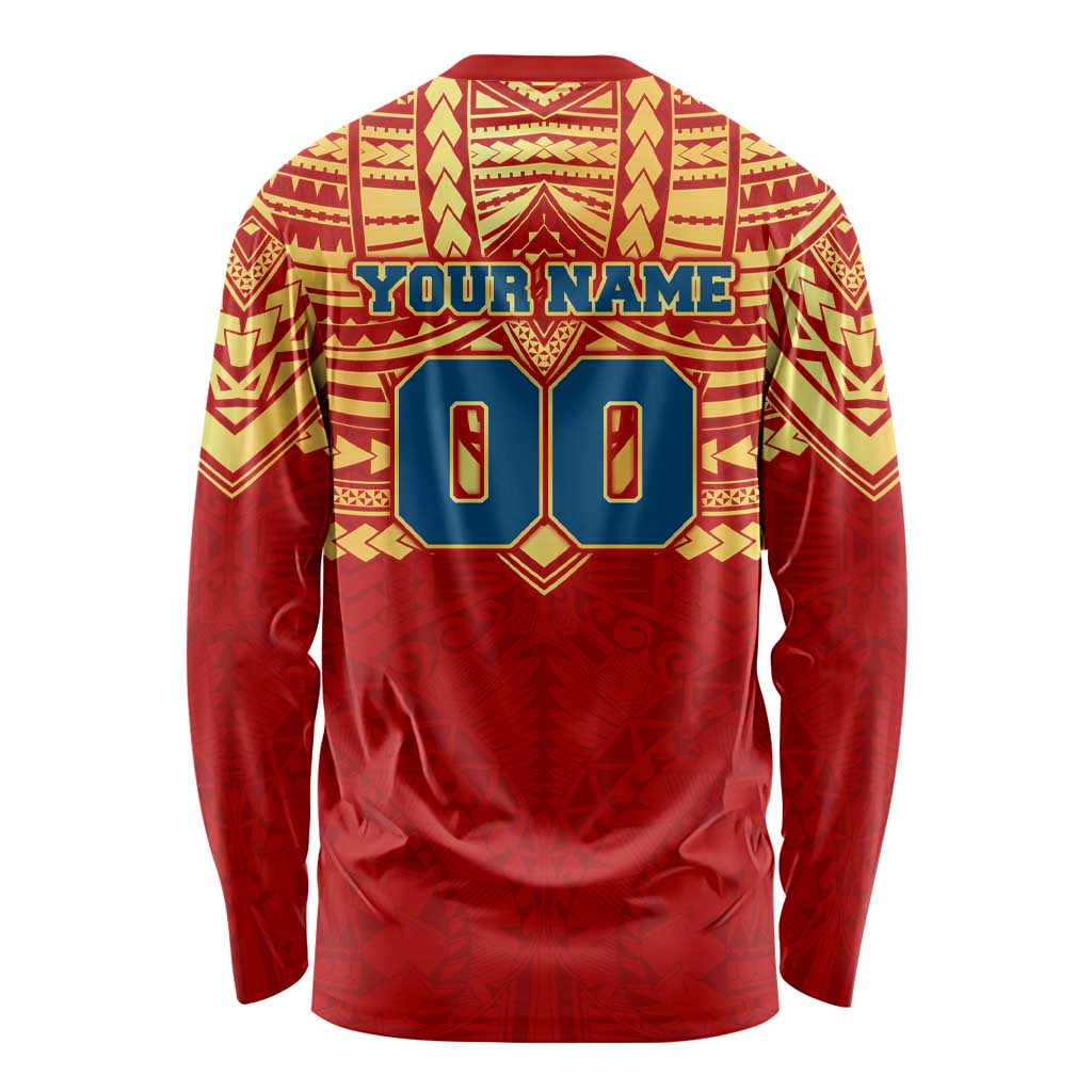 Personalized Gold Coast Suns Long Sleeve Shirt Polynesian Tribal Pattern Heritage Football