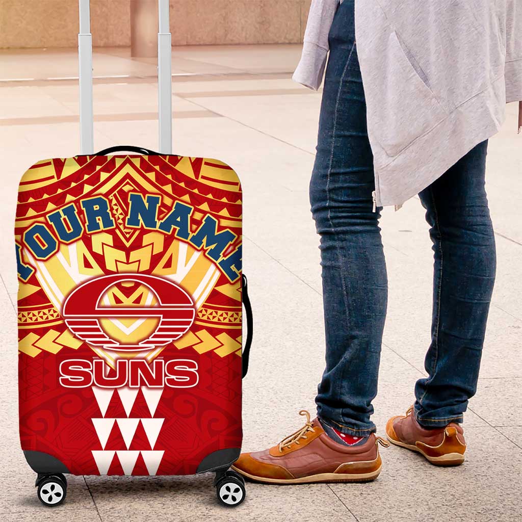 Personalized Gold Coast Suns Luggage Cover Polynesian Tribal Pattern Heritage Football