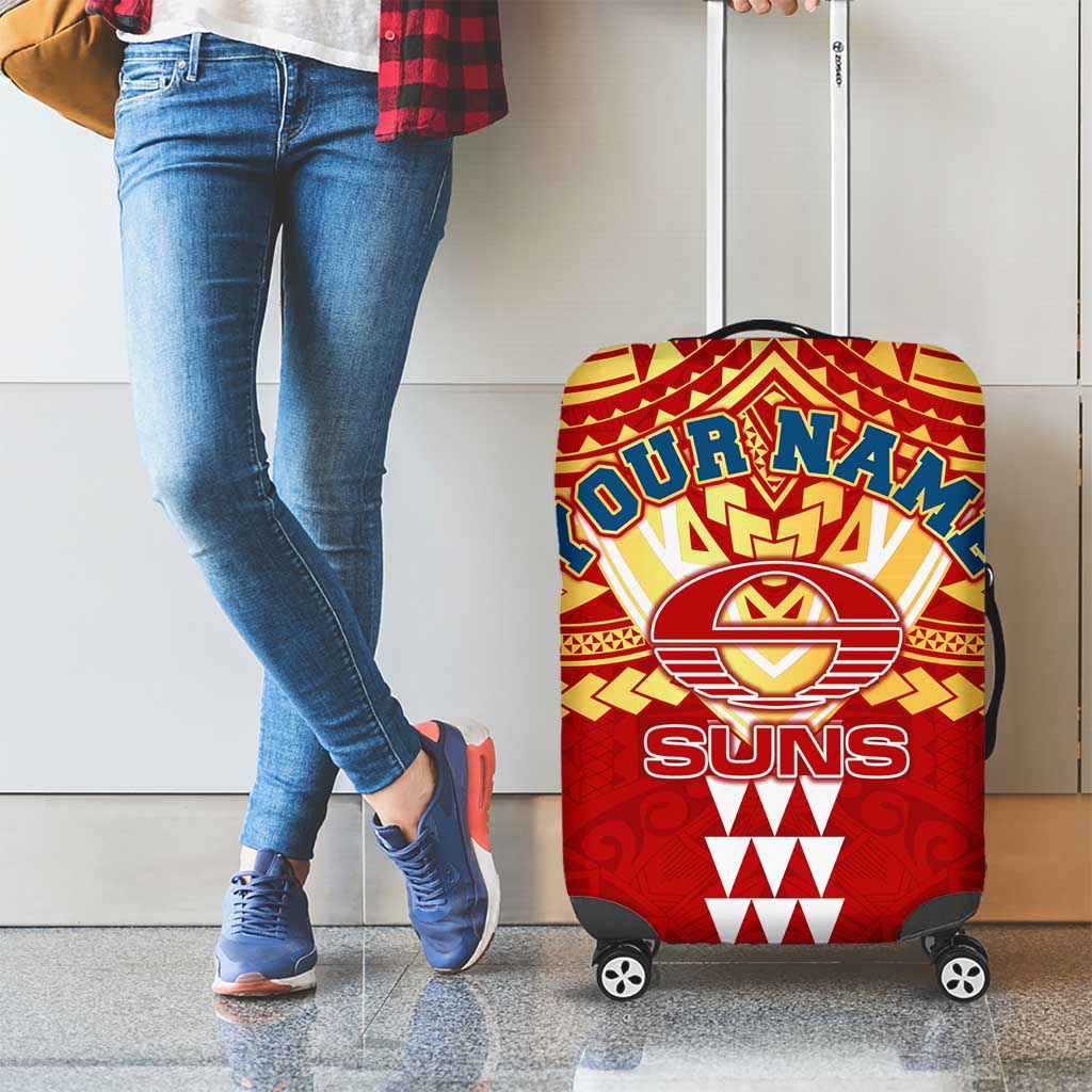 Personalized Gold Coast Suns Luggage Cover Polynesian Tribal Pattern Heritage Football