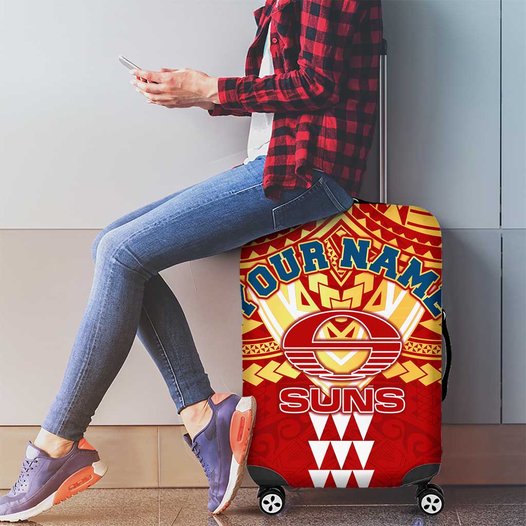 Personalized Gold Coast Suns Luggage Cover Polynesian Tribal Pattern Heritage Football