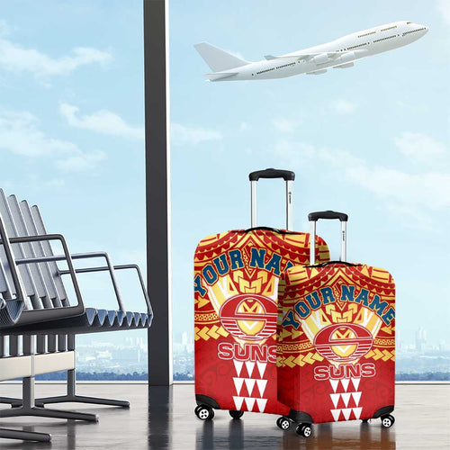 Personalized Gold Coast Suns Luggage Cover Polynesian Tribal Pattern Heritage Football