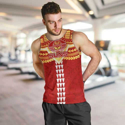 Personalized Gold Coast Suns Men Tank Top Polynesian Tribal Pattern Heritage Football