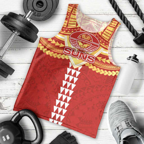 Personalized Gold Coast Suns Men Tank Top Polynesian Tribal Pattern Heritage Football