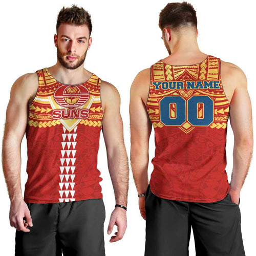 Personalized Gold Coast Suns Men Tank Top Polynesian Tribal Pattern Heritage Football