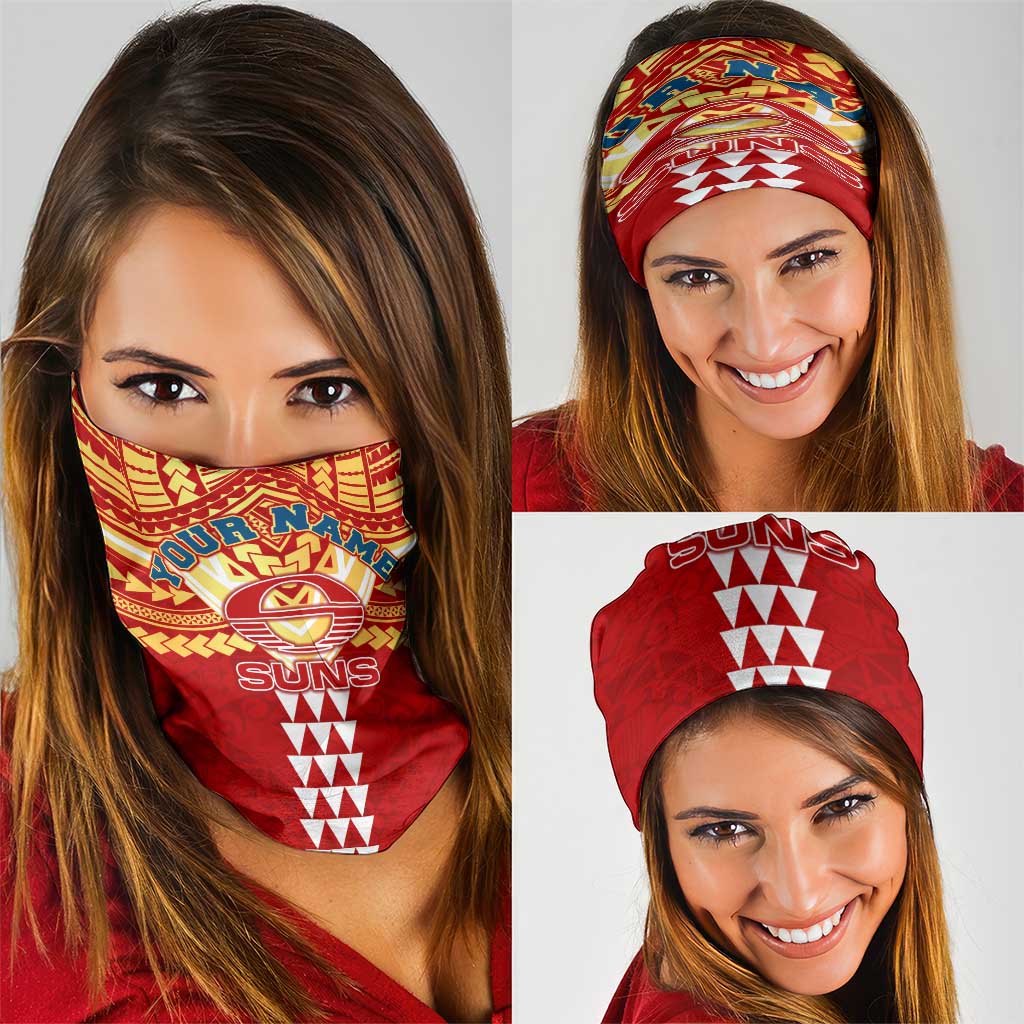 Personalized Gold Coast Suns Neck Gaiter Polynesian Tribal Pattern Heritage Football