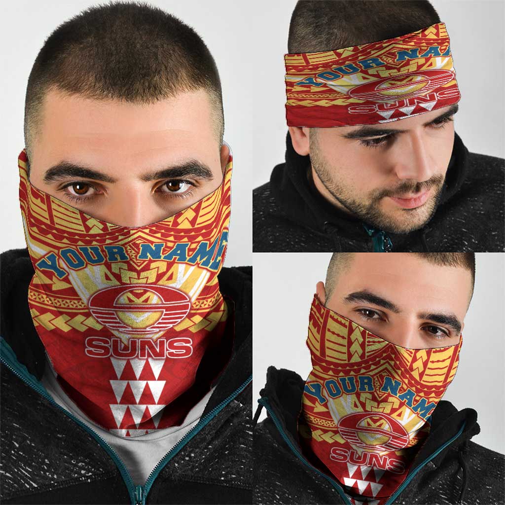 Personalized Gold Coast Suns Neck Gaiter Polynesian Tribal Pattern Heritage Football