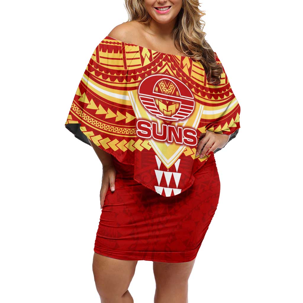 Personalized Gold Coast Suns Off Shoulder Short Dress Polynesian Tribal Pattern Heritage Football