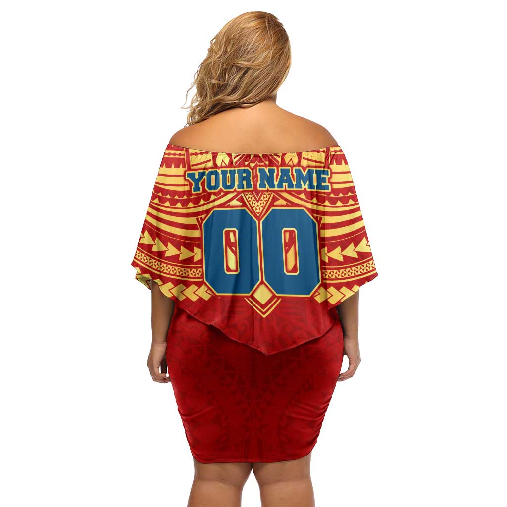Personalized Gold Coast Suns Off Shoulder Short Dress Polynesian Tribal Pattern Heritage Football