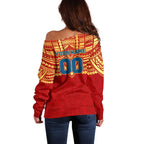 Personalized Gold Coast Suns Off Shoulder Sweater Polynesian Tribal Pattern Heritage Football