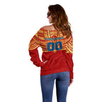 Personalized Gold Coast Suns Off Shoulder Sweater Polynesian Tribal Pattern Heritage Football