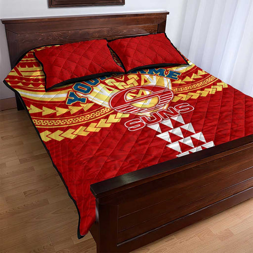 Personalized Gold Coast Suns Quilt Bed Set Polynesian Tribal Pattern Heritage Football