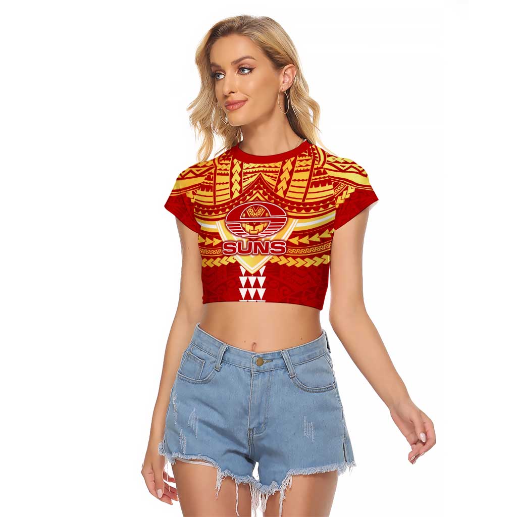 Personalized Gold Coast Suns Raglan Cropped T Shirt Polynesian Tribal Pattern Heritage Football