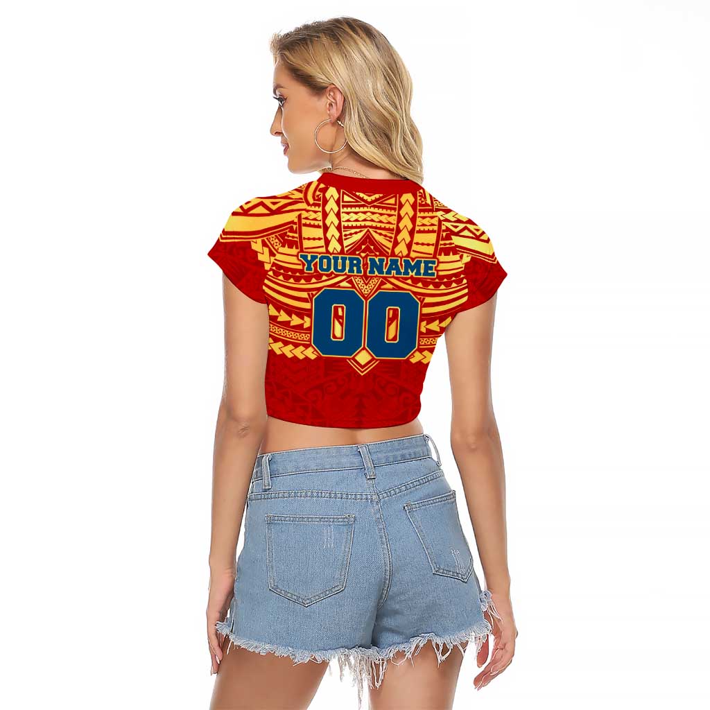 Personalized Gold Coast Suns Raglan Cropped T Shirt Polynesian Tribal Pattern Heritage Football